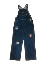 Teddy Fresh Denim Overalls Patchwork Streetwear Y2K Baggy Skater Med