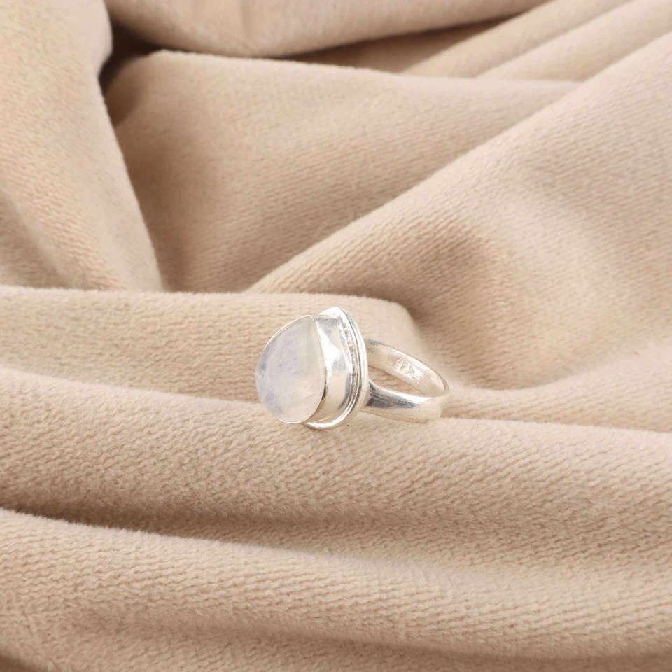 Anillo de regalo único de plata esterlina 925 con piedras preciosas de luna arco iris natural Foto 2 de 4