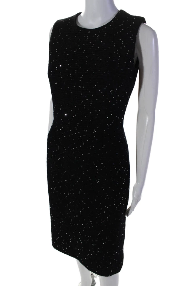 Barneys New York Womens Wool Black Sequins Sleeveless Shift Dress Size 40/6 - Image 2 of 4