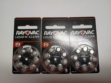 Rayovac Loud n' Clear 312 Hearing Aid Batteries 3 pkgs 24 Batteries Exp Sep 2027