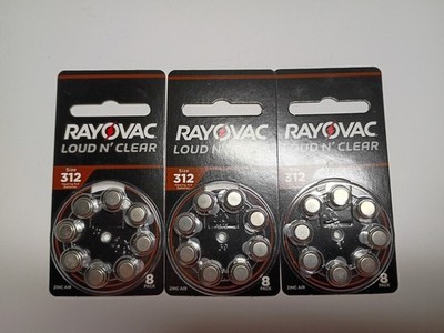 Rayovac Loud n' Clear 312 Hearing Aid Batteries 3 pkgs=24 Batteries Exp Sep 2027