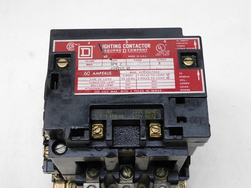 SQUARE D LIGHTING CONTACTOR 8903 SP02 60A 120V W/ ELECTRICAL INTERLOCK SX-6 9999 - Picture 2 of 9