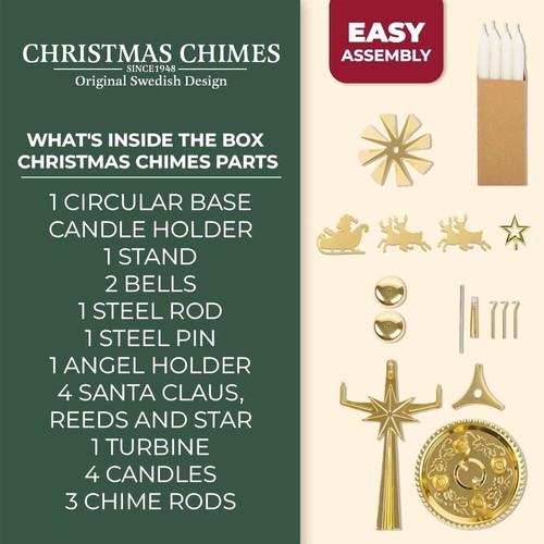 Original Swedish Christmas Angel Chimes & 4 Candles - Gold Colour (Brass) - Picture 3 of 5