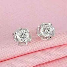 1Ct Round Cut Lab Created Diamond Flower Stud Earrings 14K White Gold Plated