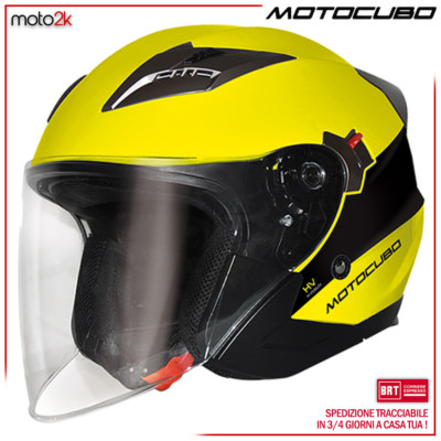 CASCO JET TOURER MOTOCUBO GIALLO FLUO DOPPIA VISIERA OMOLOGATO ECE MOTO  SCOOTER | eBay