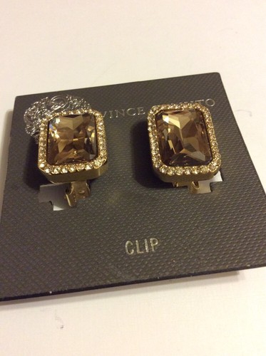 $48 Vince Camuto Gold Tone Champagne Crystal Clip Earrings VC95 - Picture 2 of 3