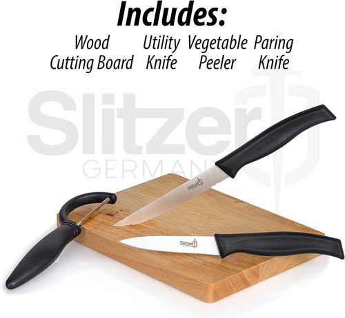 JUEGO DE 4 CUCHILLOS PELADORES DE VERDURAS SLITZER ALEMANIA TABLA DE CORTAR MADERA - BFPREP4 - Imagen 6 de 6