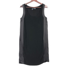 Eileen Fisher Size XS Black Silk Georgette Crepe Scoop Neck Dress System Pockets