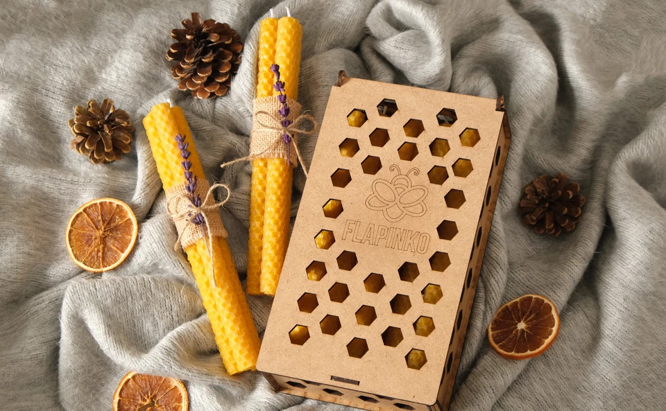 Taper Candle Sets Beeswax with Wooden Gift Box-Handmade–Organic-Dinner Candle - Image 3 of 4