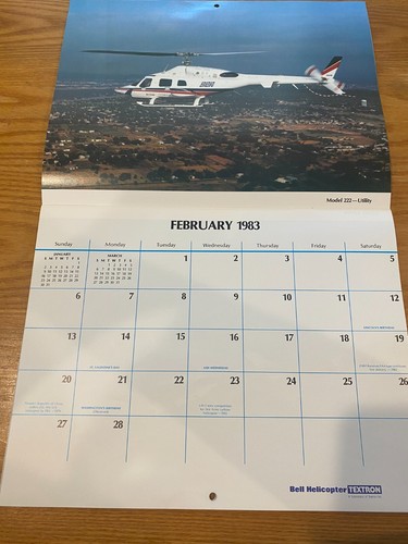 1983 Bell Helicopter Textron Appointment Calendar Bell XV-15 206 Cobra AH-1J 222 - Picture 4 of 15