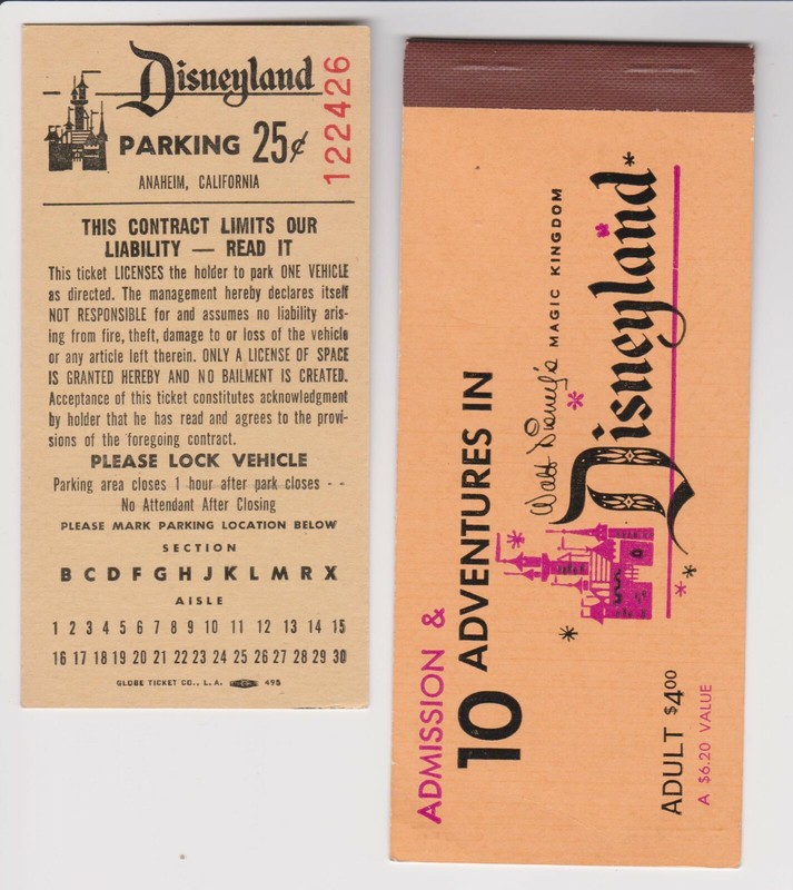 1960's DISNEYLAND PARKING TICKET 25 CENTS--YELLOW & EMPTY TICKET BOOK--NEAR MINT