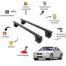 Bare Roof Rack Cross Bars Set for VOLVO S60 P24 4 Door 00-09 Black