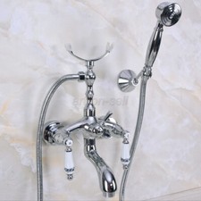 Polished Chrome Wall Mount Bathtub Clawfoot Tub Faucet w/Hand Shower Sprayer