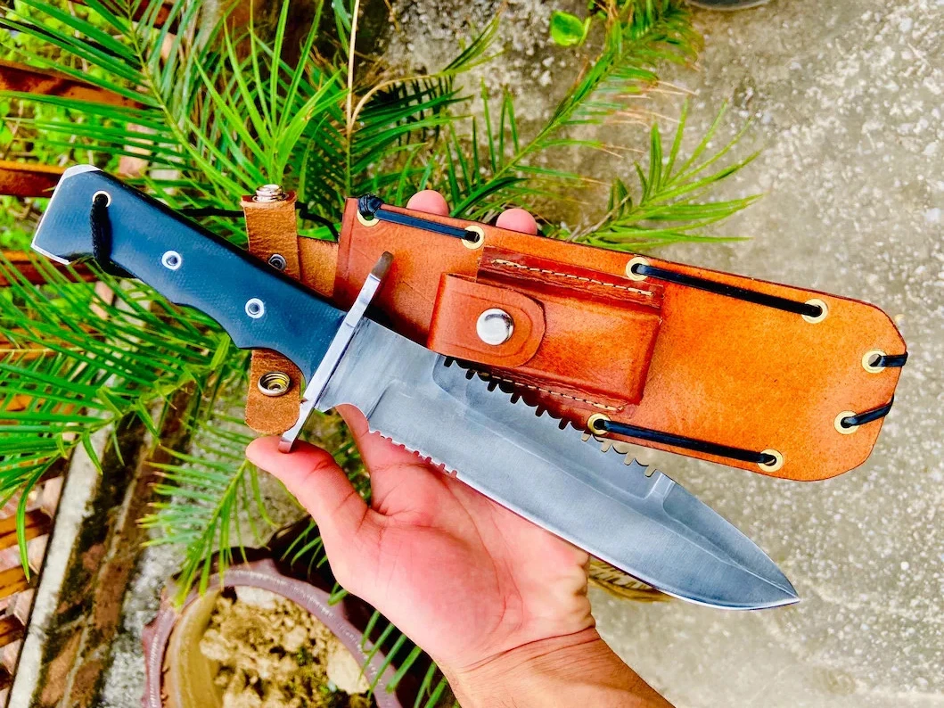 CUSTOM HANDMADE CARBON STEEL TACTICAL FIGHTING HUNTING KNIFE WITH LEATHER SHEATH