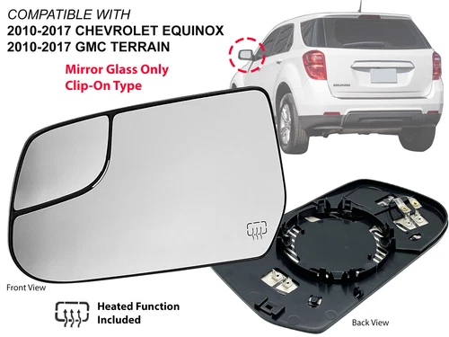 Mirror Glass for 2010-2017 EQUINOX TERRAIN Heated with Spotter Glass Driver Side
