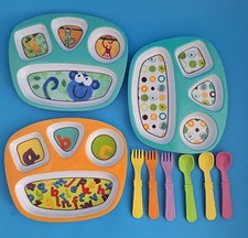 LOT 3 CIRCO MELAMINE CHILD/BABY DIVIDED PLATES W/6 REPLAY SPOONS  FORKS