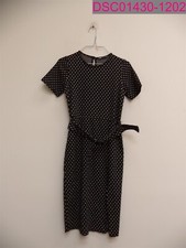 Zara Women's Black Polka Dot Midi Dress with Belt Medium Short Sleeve