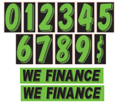 Vinyl Number and Decals 13 Dozen Car Lot Windshield Pricing Stickers GREEN BLACK