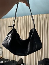 Vintage Mila Paoli Purse Leather Shoulder Texture BLACK Bag Organize.