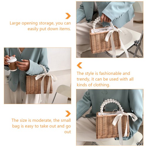 2 Pack Pearl Handbag Miss Straw Beach Bags Women Summer Purse Woman - 第 6/12 張圖片