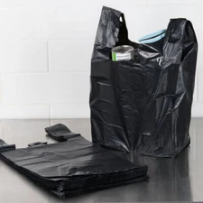 1/6 21 x 6.5 x 11.5 Heavy Duty .87 Mil  BLACK T-Shirt Plastic Shopping Bags