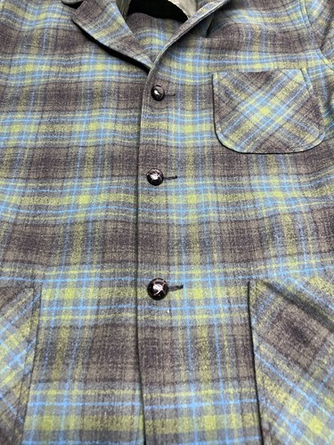 Vintage Pendleton Jacket Mens M Green Plaid Chore Blazer 3 Pocket Wool Shacket - Picture 4 of 9