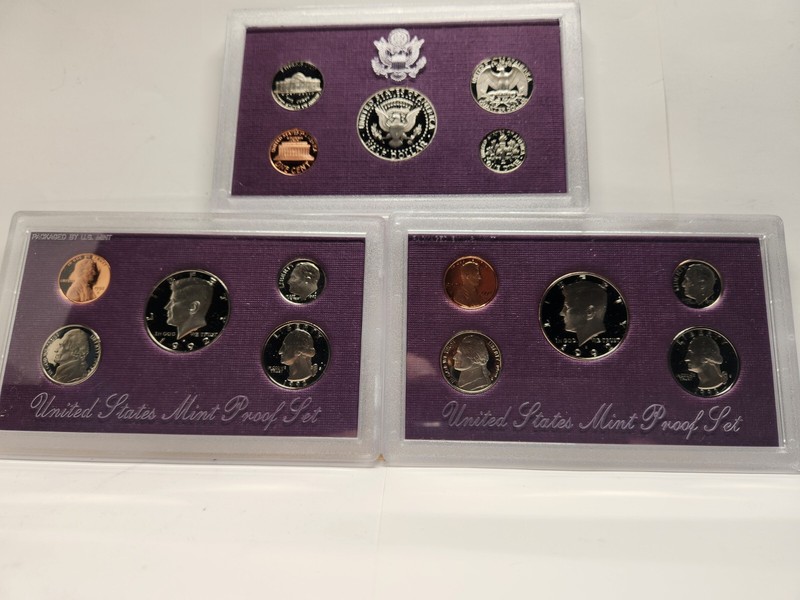 1992-S THREE SETS of US MINT PROOF SET 5 COINS with COA & OGP