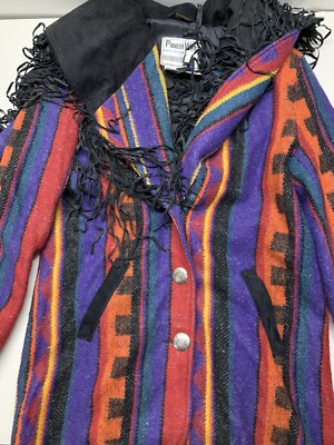 Vintage Pioneer Wear Fringe Multicolor Western Coat Jacket Size 8