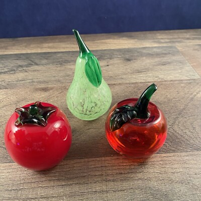 Hand Blown Glass Fruit Apple Pear Tomato Colorful Vintage
