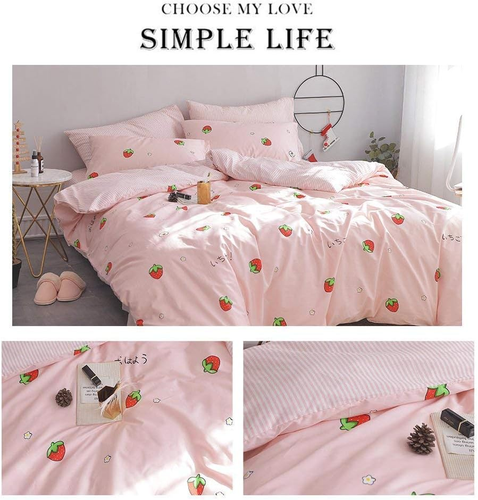 Strawberry Kids and Adults Duvet Cover Queen Size, 100% Cotton Pink Anime Beddin - Picture 3 of 8