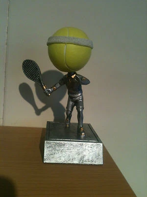 ENGRAVED TO ORDER BY DKSTROPHIES Tennis Ball Head Bobblehead Figure Trophy Award - Free Engraving - Free Shipping