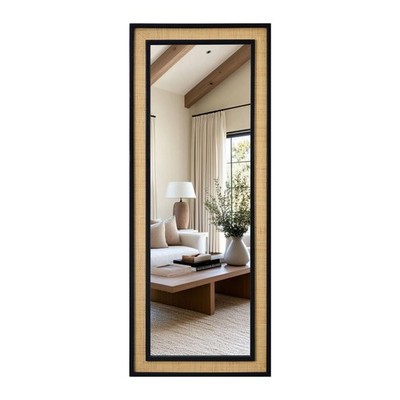 Rattan Full Length Mirror,18''x48'' Long Rattan Wall Mirror,Wooden Mirror with ...