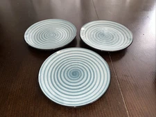 3 Vancasso Bonbon Turquoise Stoneware Salad Plates Swirl 7.5”