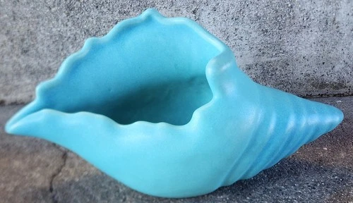 Vintage Van Briggle Blue Green Pottery Conch Sea Shell 8 5/8" - Colorado Springs