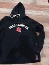 Vintage Ralph Lauren Hoodie Mens Black Medium Polo Jeans Fleece Pullover 2419