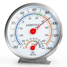 Indoor Outdoor Thermometer Hygrometer, Large Dial Waterproof Wall Mount - Acc...