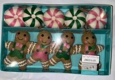 New JINGLES & JOY 6 ft gingerbread man peppermint felt Christmas Pink Garland
