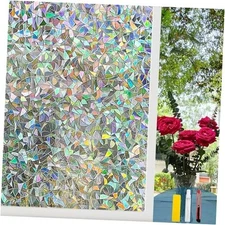 Window Privacy Film - 3D Static Cling Sticker, Non 17.5 x 78.7 Inch Rainbow