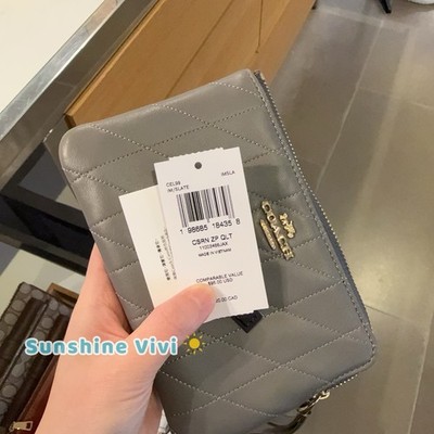 NWT Coach Corner Zip Wristlet With Quilting CEL99 Gold/Slate Nappa