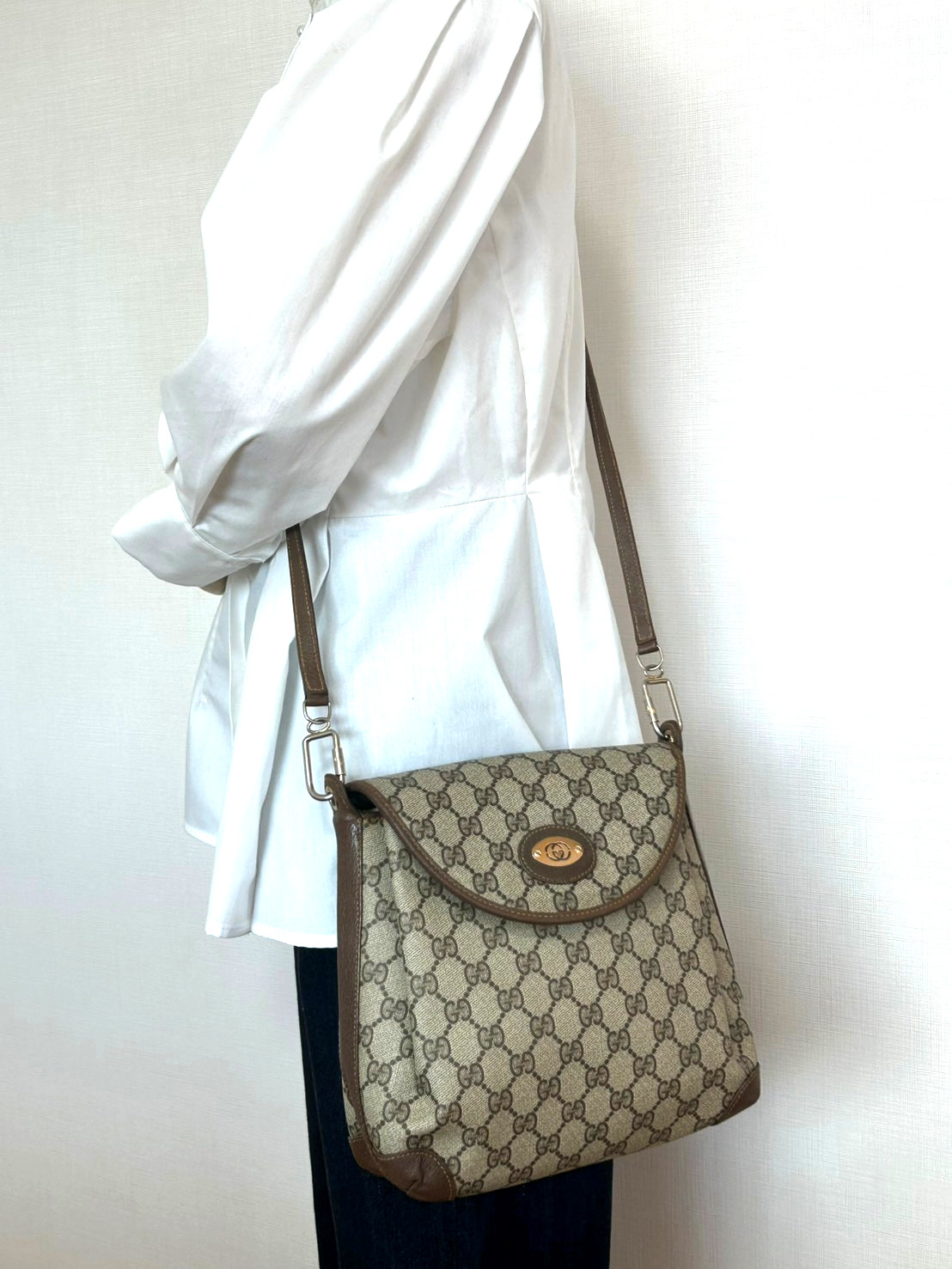 Vintage GUCCI Shoulder Bag GG Supreme Brown PVC Leather Authentic