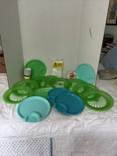 Picnic Items 8 Slotted Plates, 6 Serving Plates W Cup Holders, Napkins, Cups, TC