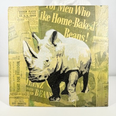 TOM McGILL Original Art Collage  ''... Home-Baked Beans!'' w/Stenciled RHINO 2012