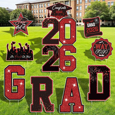Graduation Yard Signs Class of 2026 Decorations, 11Pcs Black and Red Congrats Gr