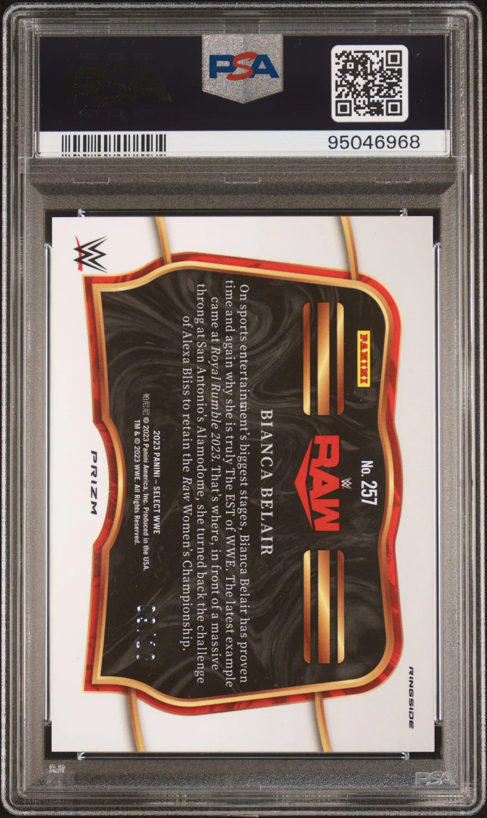 2023 Panini Select WWE Bianca Belair #257 Gold Prizm PSA 10 view 2
