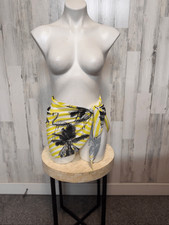 Tropical Flamingo Palm Tree Yellow Striped Sarong Swim Cover Up Scarf Wrap One S