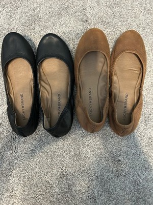 Lucky Brand Shoes Womens 6M Ballet Flats Black & Tan Leather Comfort Slip On