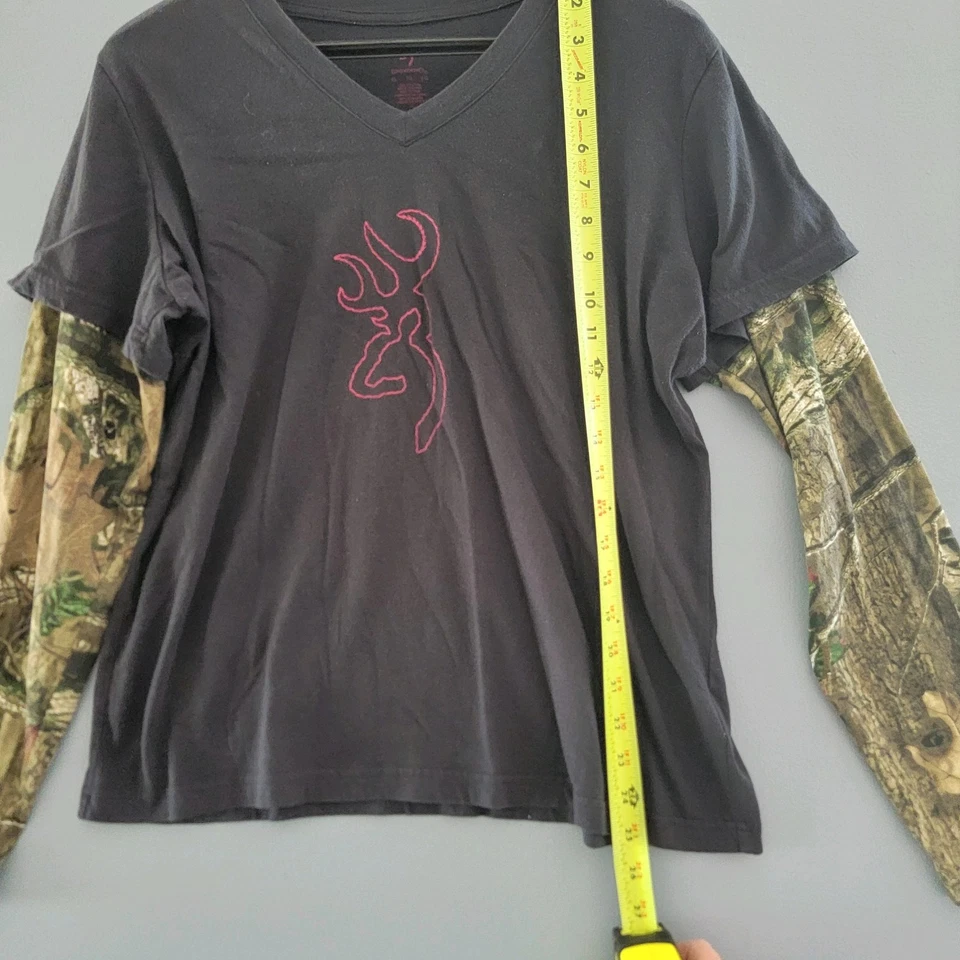 BROWNING HUNTING DEER 长袖 T 恤。 100% 棉 XL 码 带迷彩粉色 — 第 3/4 张图片