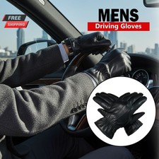 Mens Classic Driving Gloves Black Soft Leather Thermal Touch Screen Gloves