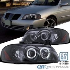 Fit 2004-2006 Sentra Black Smoke LED Halo Projector Headlights Lamps Left+Right