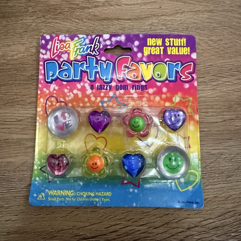NIP Lisa Frank Ring Set Of 8 Flowers Smiley Face Heart New 90s Y2K